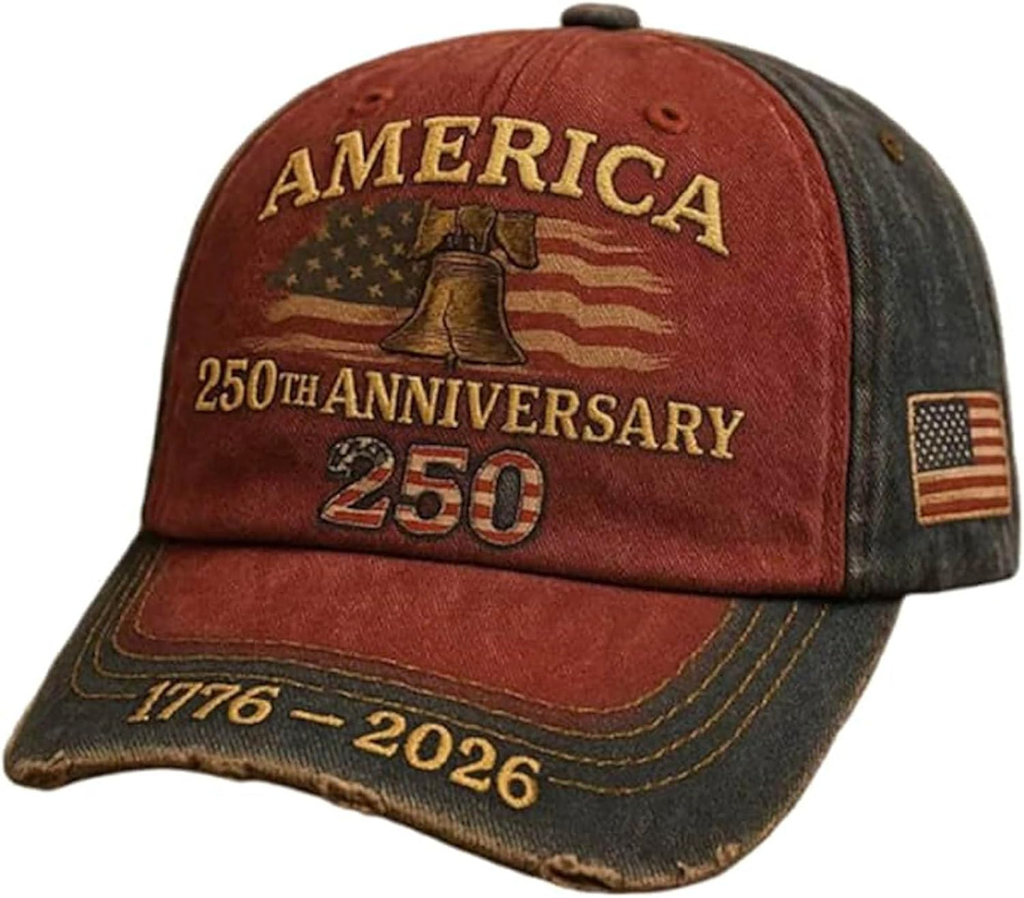 USA 250th Anniversary Hat, Adjustable 250th Anniversary Printed Patriotic Baseball Caps