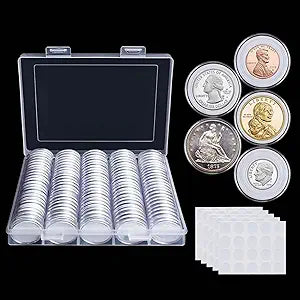 240 Count Coin Holders with Foam Gaskets – 5 Sizes (17/20/25/27/30mm) Coin Flips in Plastic Storage Case for Collectors