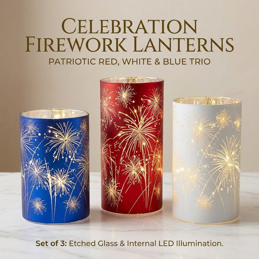 Celebration Firework Lanterns – Premium Patriotic Red, White & Blue Trio