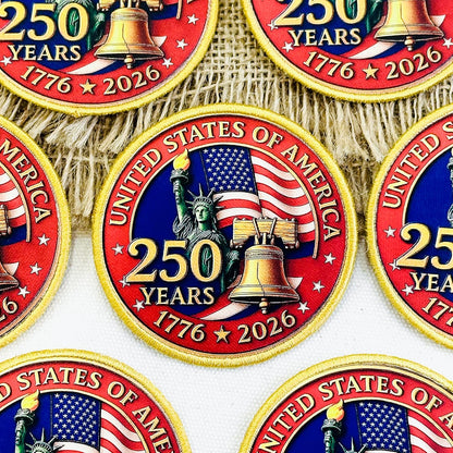 250 Years Patch United States of America 1776 2026 Anniversary Patch, Hybrid Printed Embroidered Border, 3–15 Inch Sizes