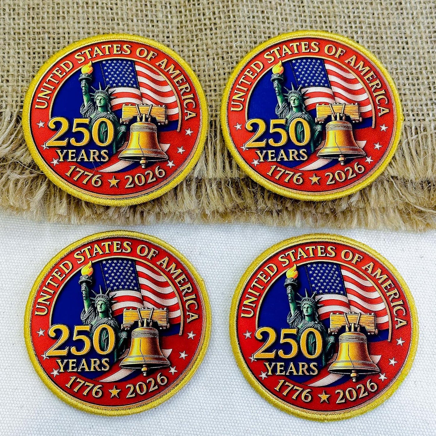 250 Years Patch United States of America 1776 2026 Anniversary Patch, Hybrid Printed Embroidered Border, 3–15 Inch Sizes
