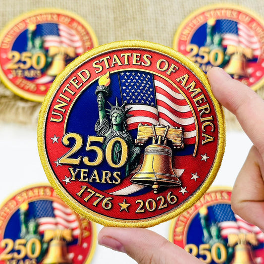 250 Years Patch United States of America 1776 2026 Anniversary Patch, Hybrid Printed Embroidered Border, 3–15 Inch Sizes