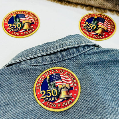 250 Years Patch United States of America 1776 2026 Anniversary Patch, Hybrid Printed Embroidered Border, 3–15 Inch Sizes