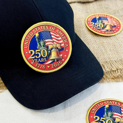 250 Years Patch United States of America 1776 2026 Anniversary Patch, Hybrid Printed Embroidered Border, 3–15 Inch Sizes