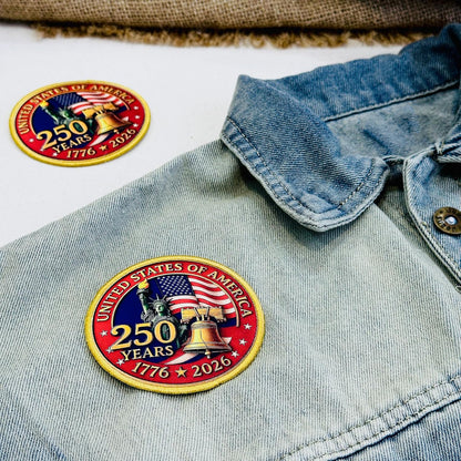 250 Years Patch United States of America 1776 2026 Anniversary Patch, Hybrid Printed Embroidered Border, 3–15 Inch Sizes