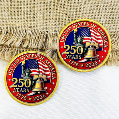 250 Years Patch United States of America 1776 2026 Anniversary Patch, Hybrid Printed Embroidered Border, 3–15 Inch Sizes